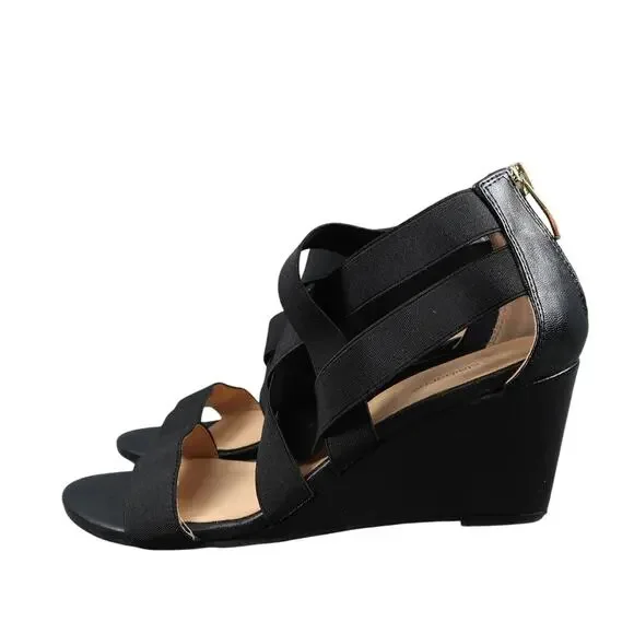 Liz Claiborne Shoes Womens 7 Wedge Sandal Fashion Heel Zip Strappy Black Classic - Picture 4 of 13